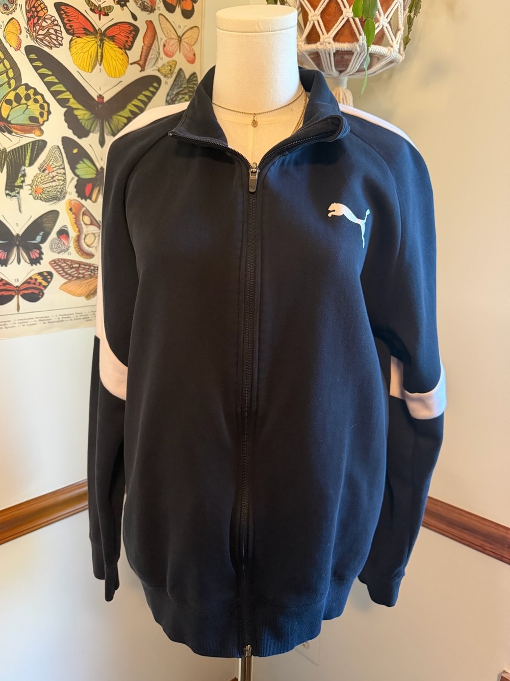 Puma Black and White Full-Zip Athletic Jacket